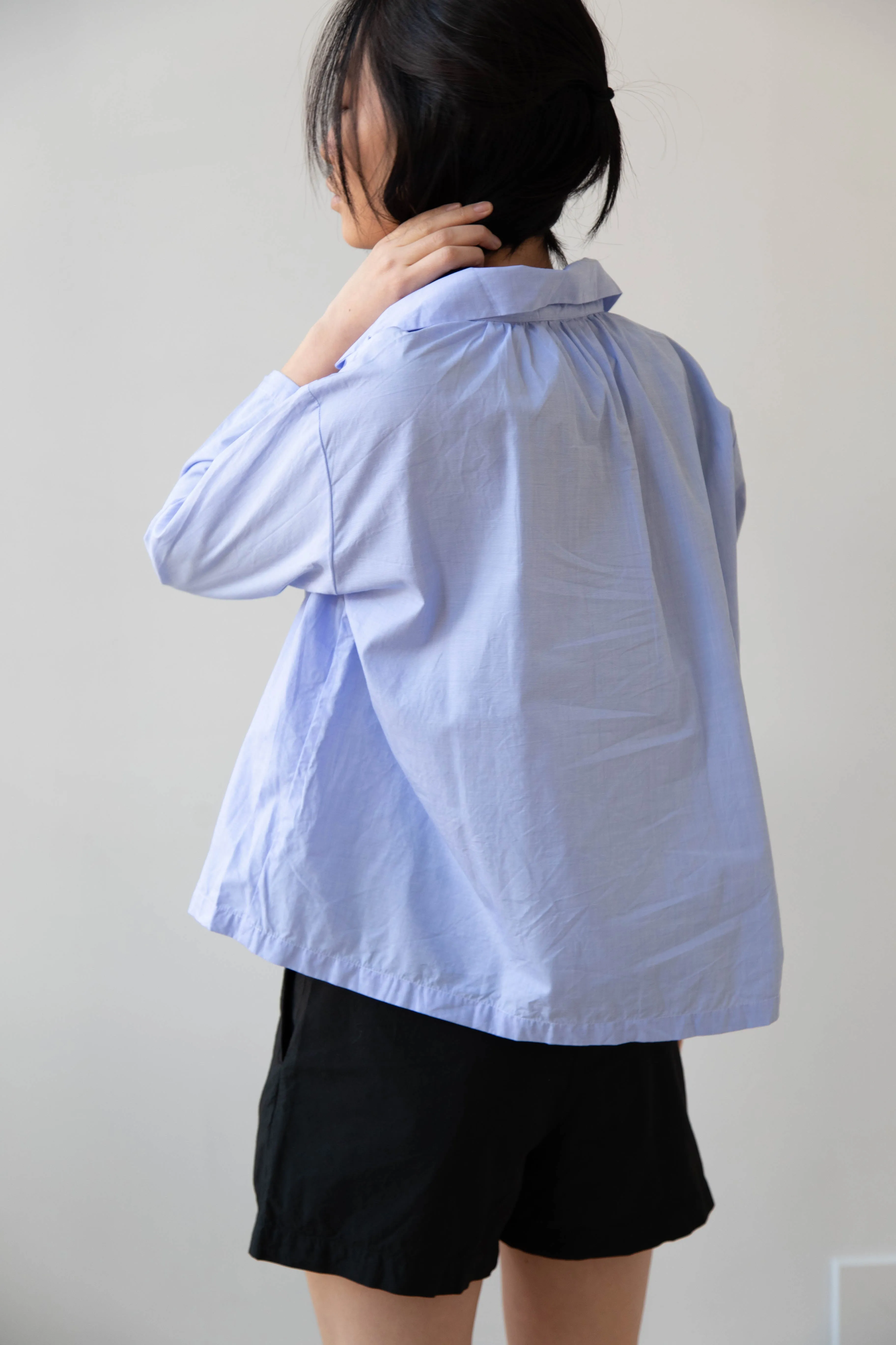 Gallego Desportes | Petite Collar Blouse in Sky Blue