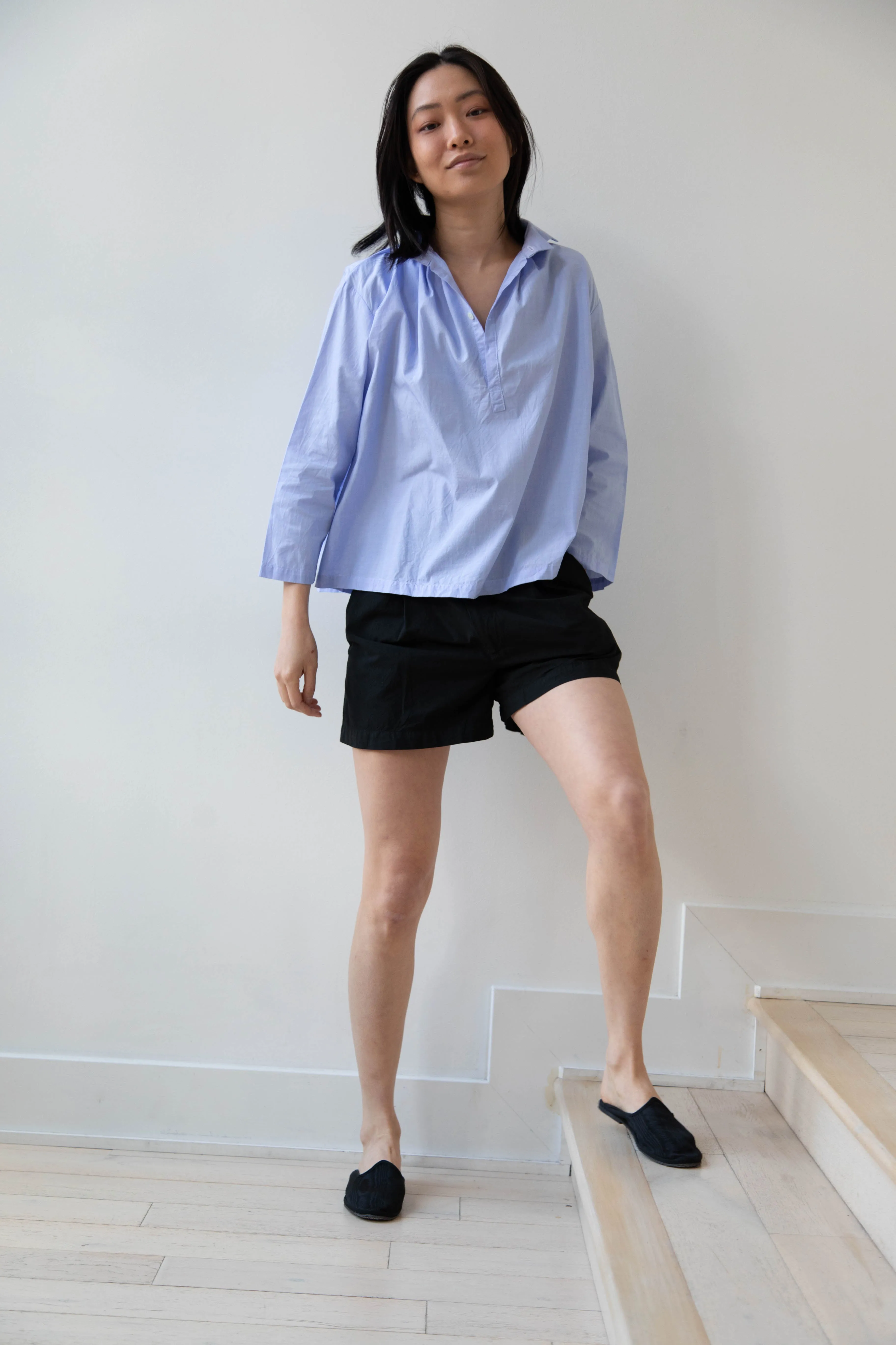 Gallego Desportes | Petite Collar Blouse in Sky Blue