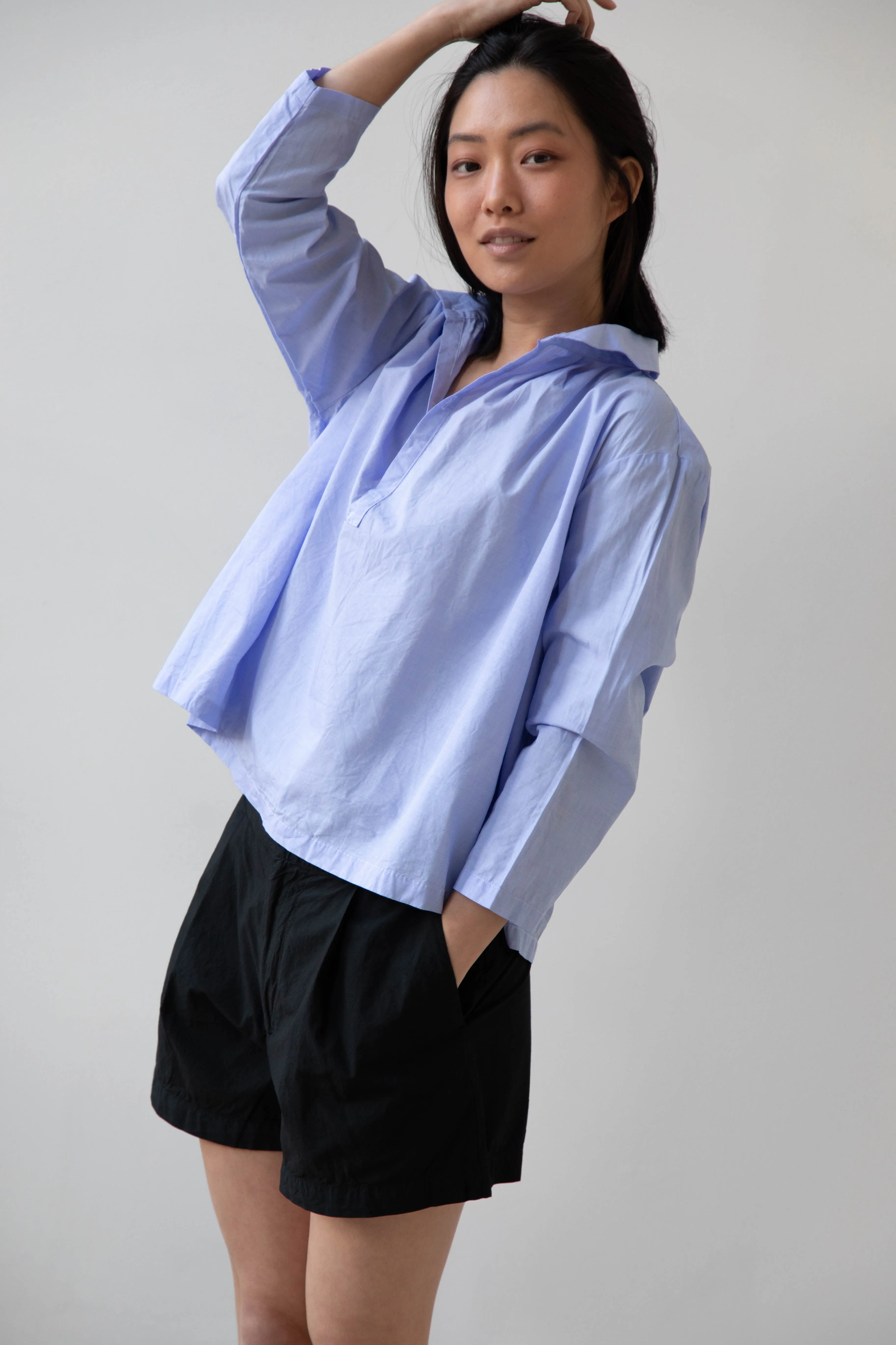 Gallego Desportes | Petite Collar Blouse in Sky Blue