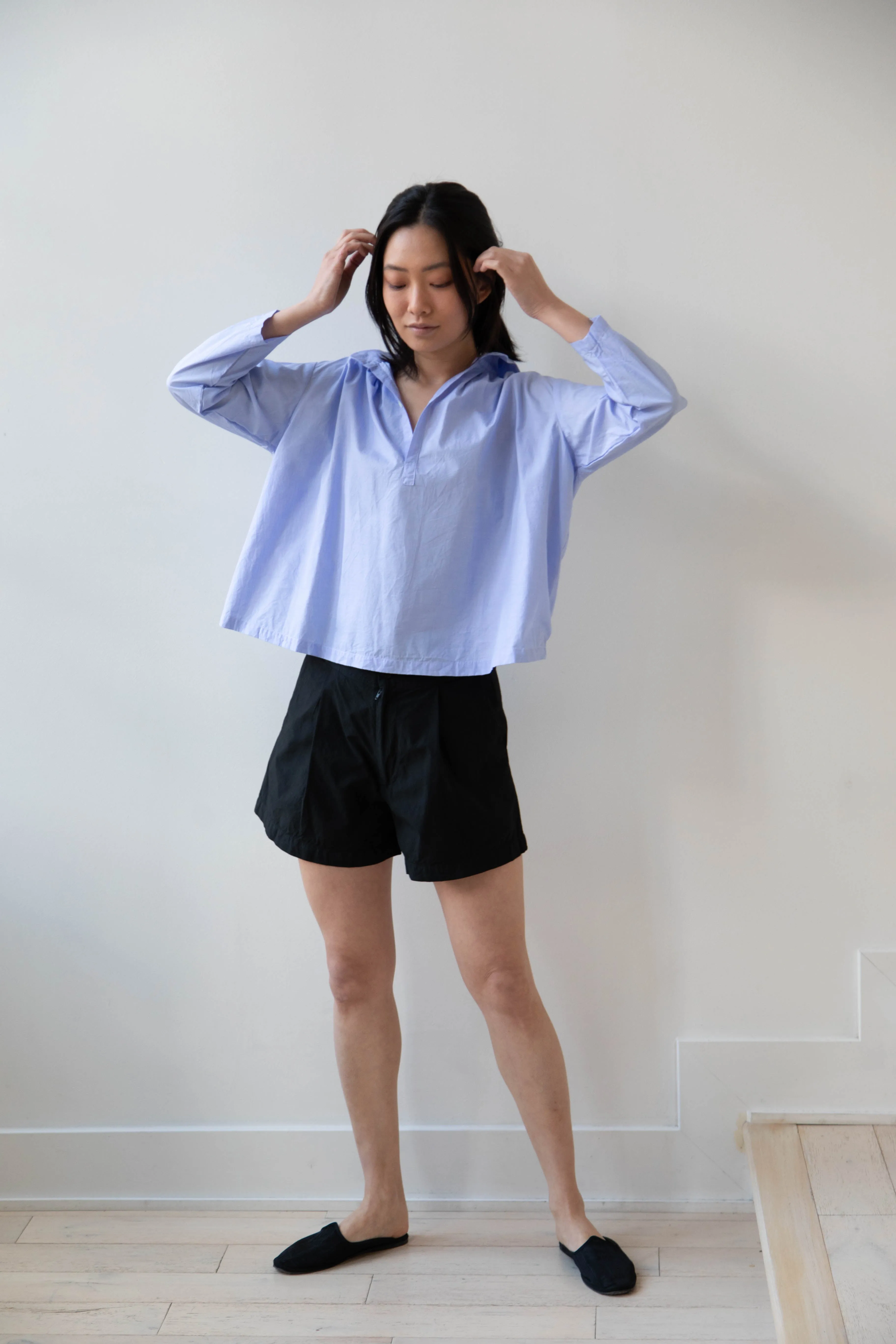 Gallego Desportes | Petite Collar Blouse in Sky Blue