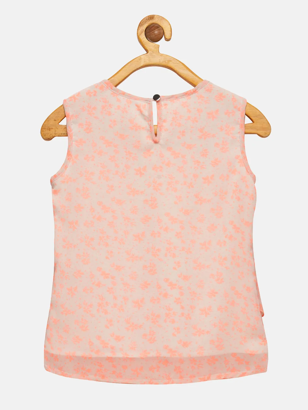 Girls Flower AOP Print Sleeveless Layered Top