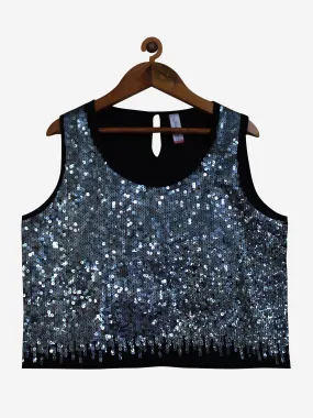 Girls Sleeveless Crop Top with Sequins