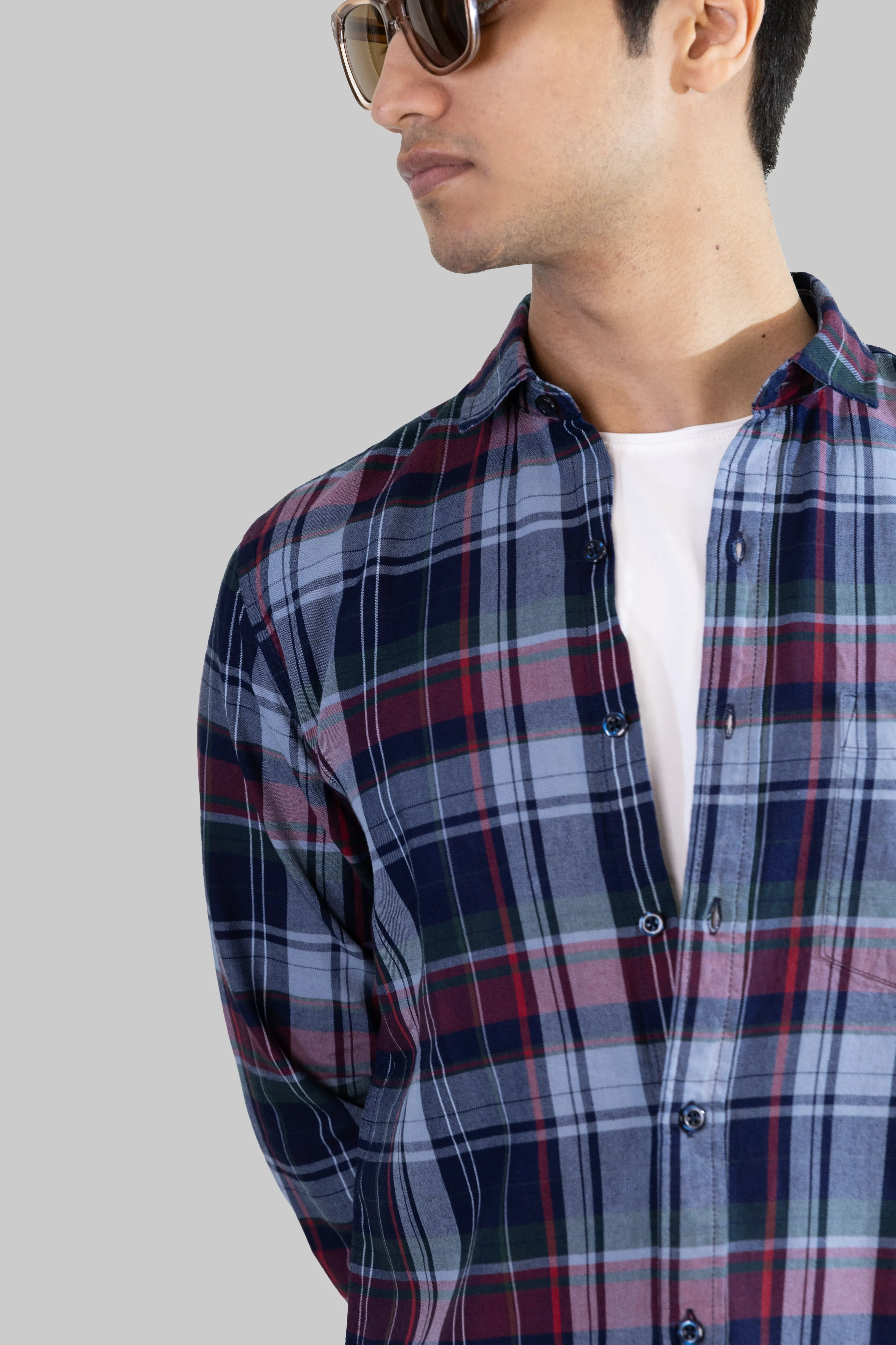 Gridline Checkered Shirt - Navy x Maroon