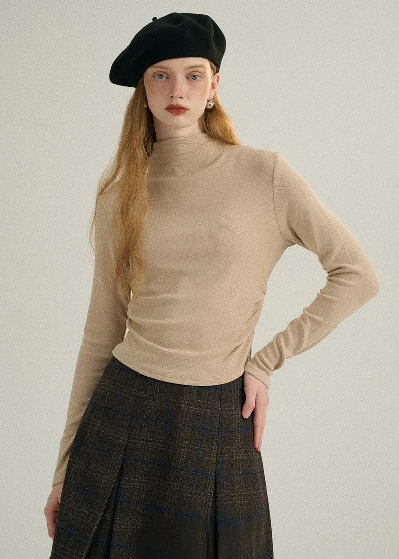 HALF TURTLENECK GATHERED KNIT TOPS