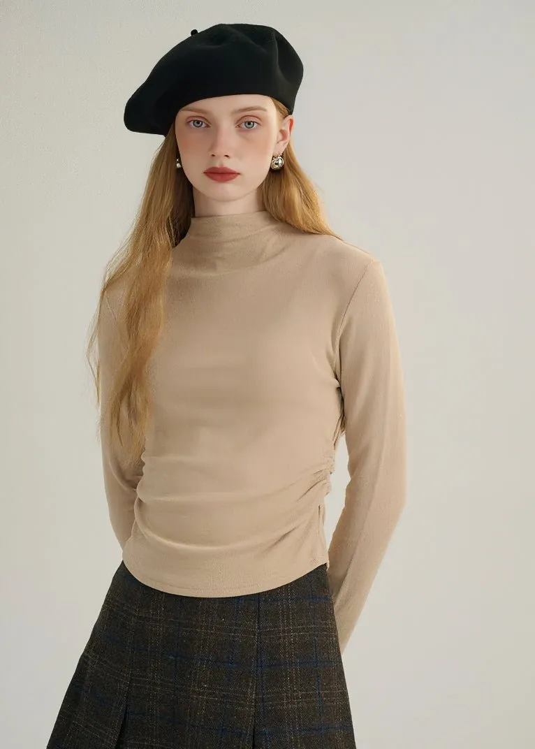 HALF TURTLENECK GATHERED KNIT TOPS