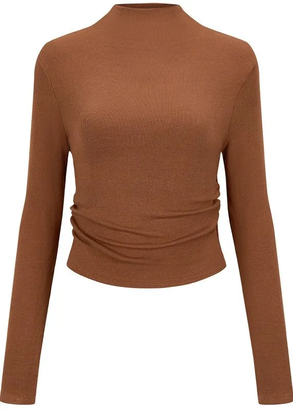 HALF TURTLENECK GATHERED KNIT TOPS