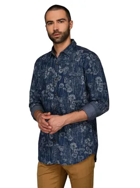 JadeBlue Navy Blue Printed Slim Fit Casual Shirt | JadeBlue