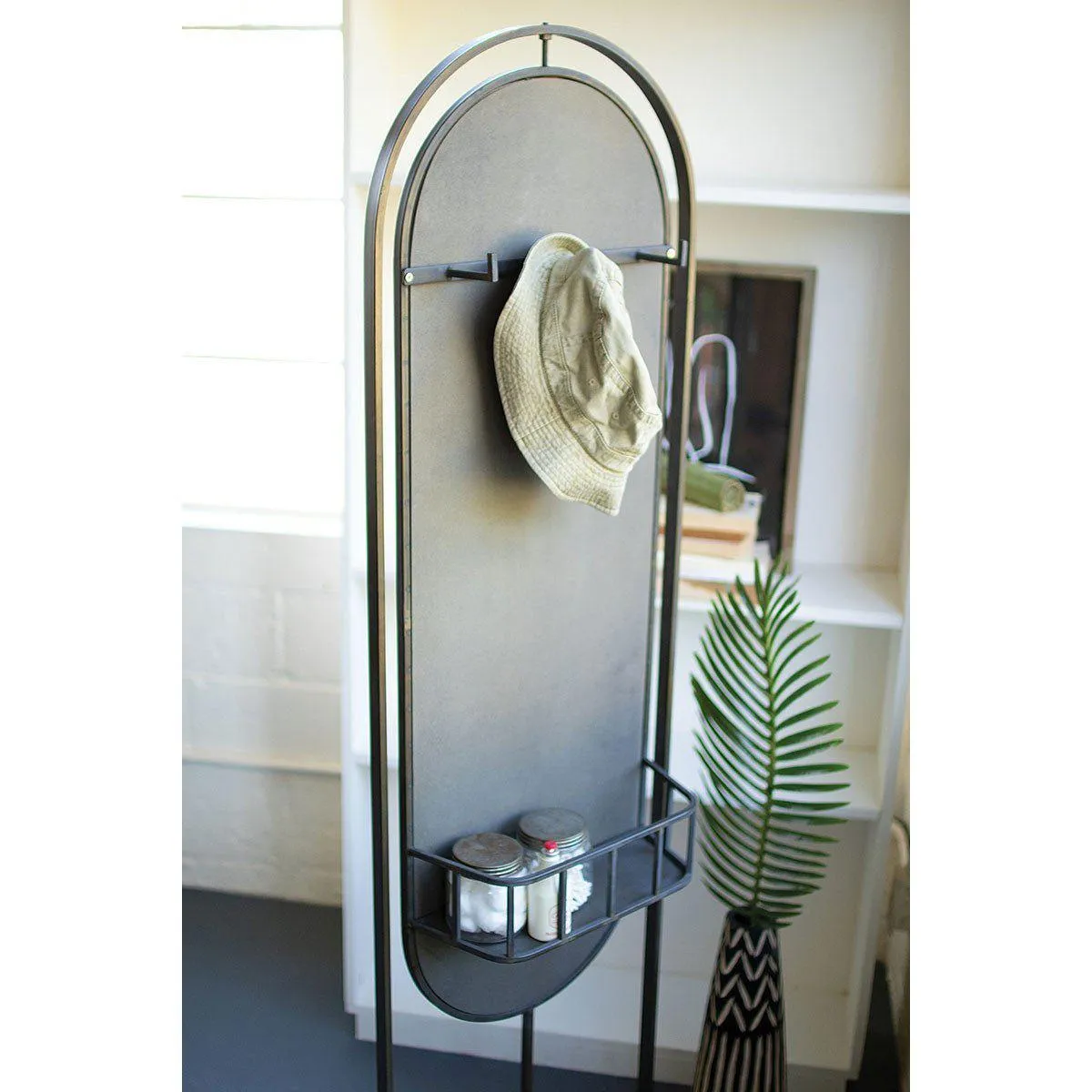 Kalalou - TALL OVAL FLOOR MIRROR WITH RACK AND BASKET ON BACK - CLA1282