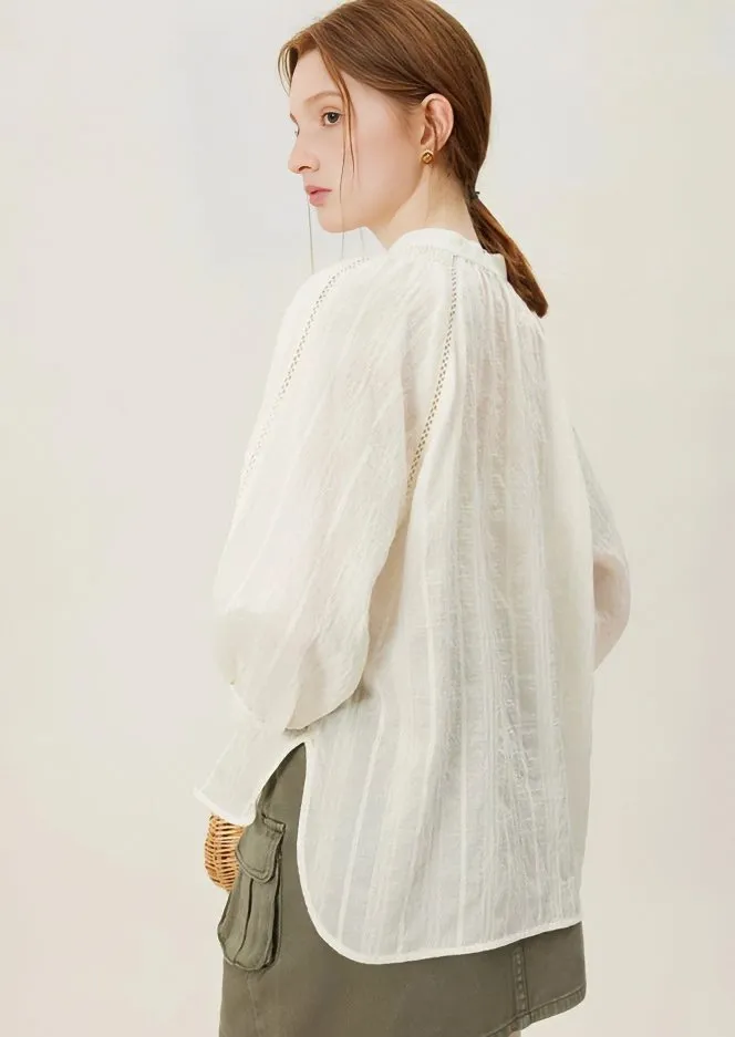 LOOSE SLEEVE COLLARLESS SHIRT