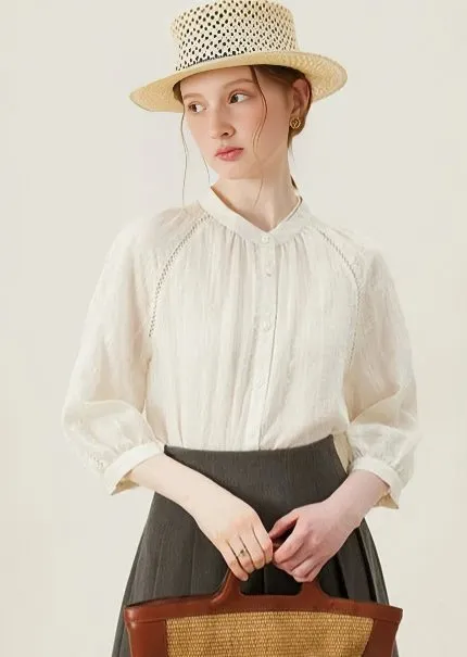 LOOSE SLEEVE COLLARLESS SHIRT