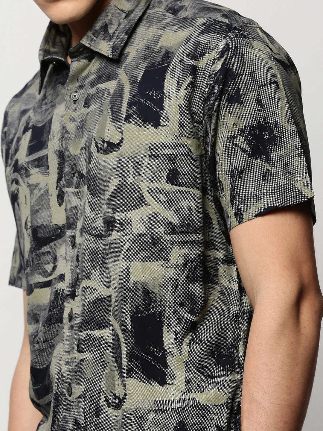 Men Khaki Printed Casual Casual Shirts