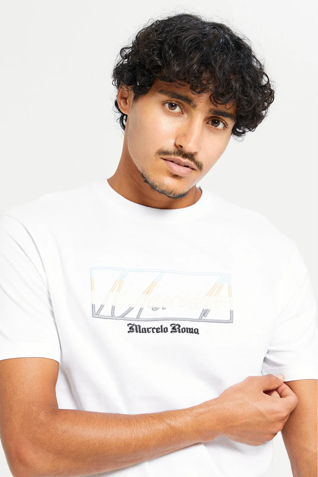 Men White Marcelo Short Sleeve Printed T-Shirt