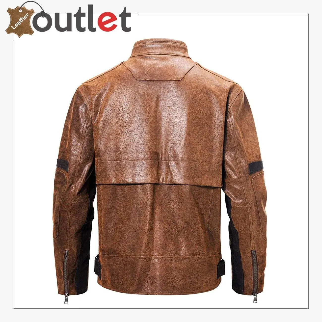 Mens Fashion Leather Motorcycle Jacket Brown Biker Stand Collar