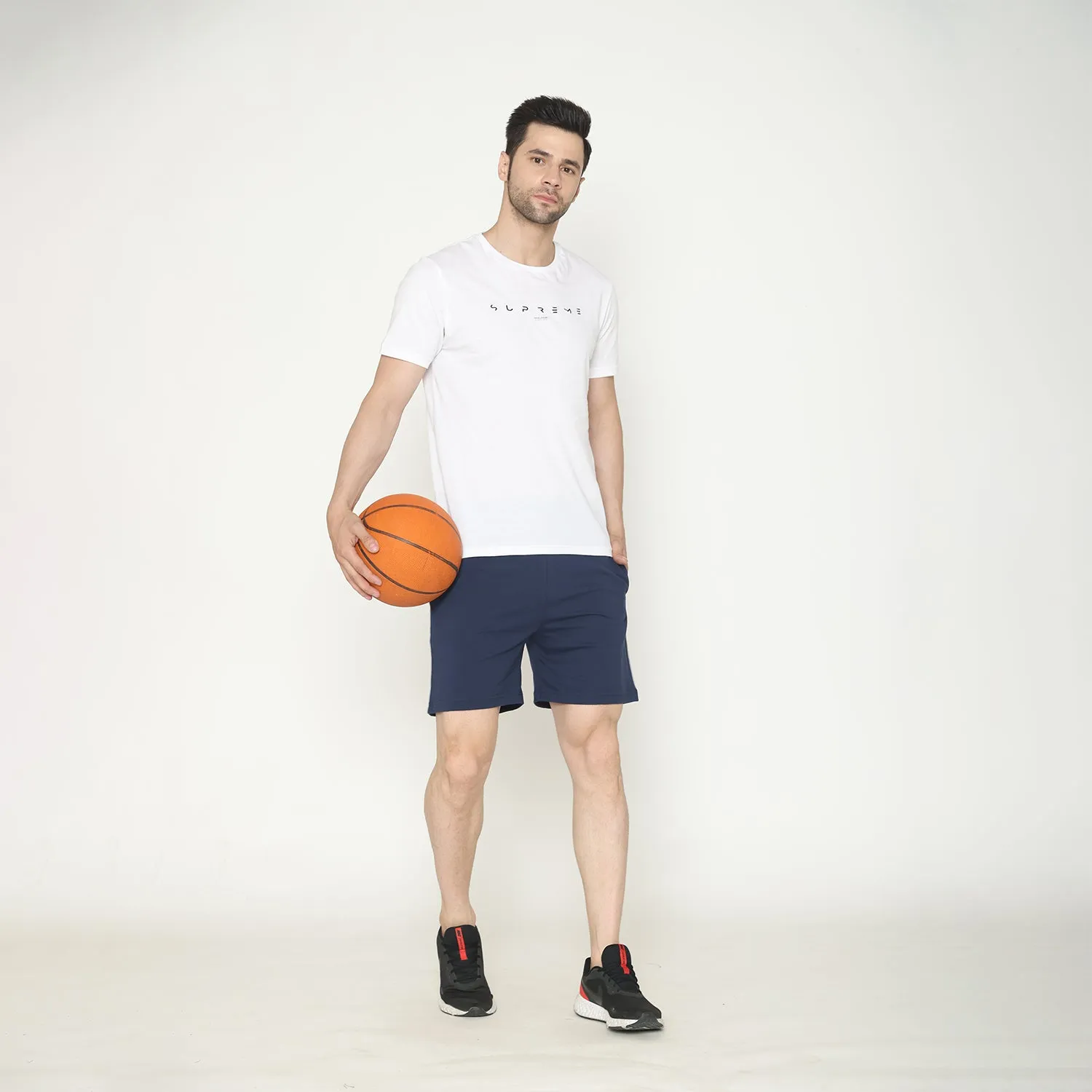 Men's Solid Knitted Shorts - Navy