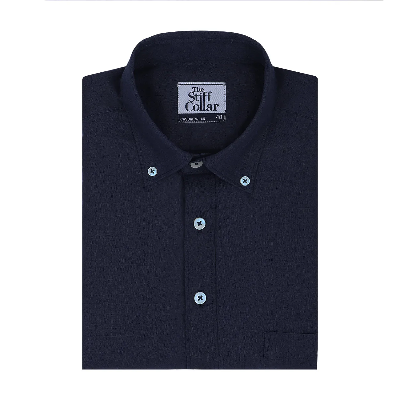 Navy Blue Button Down Cotton Linen Shirt