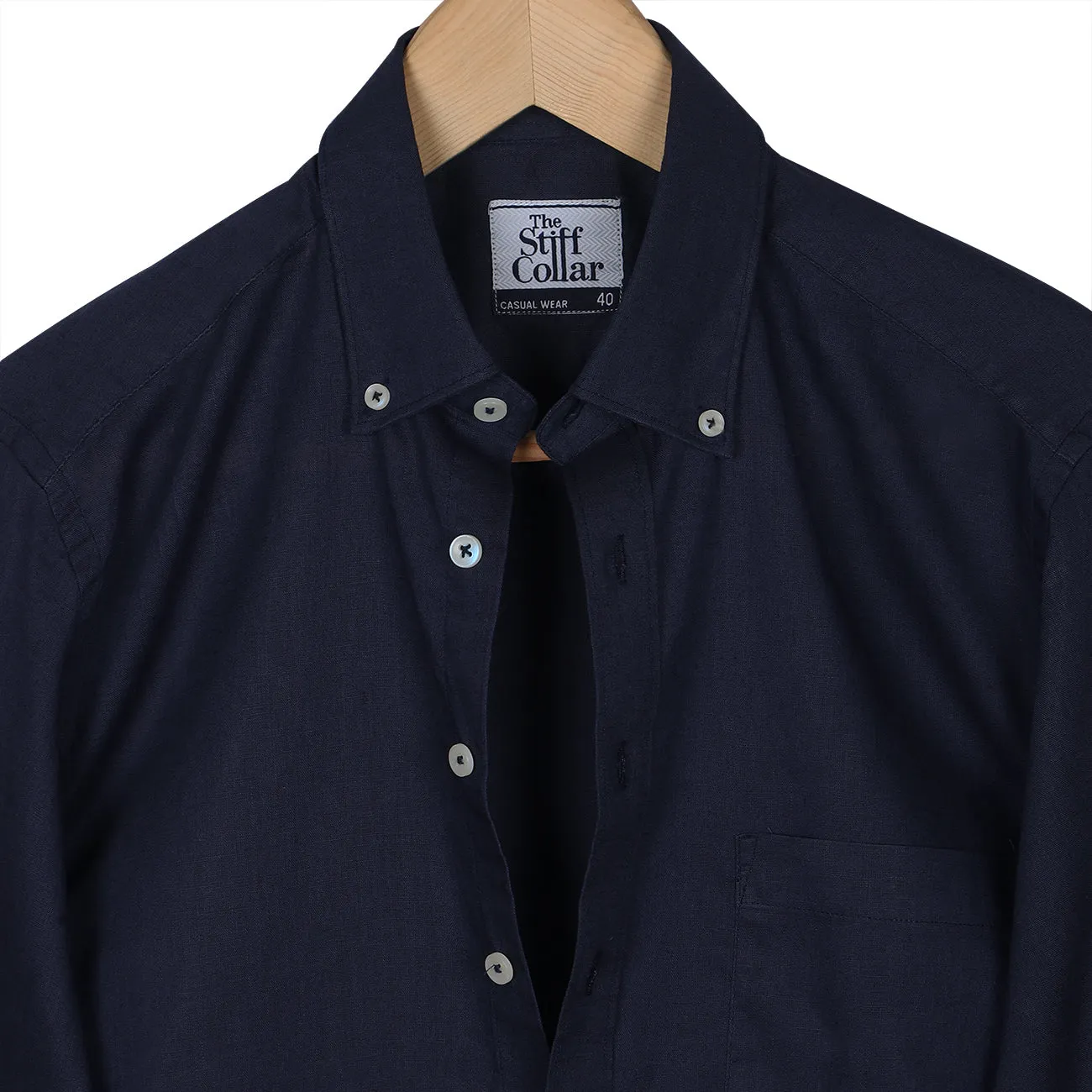 Navy Blue Button Down Cotton Linen Shirt