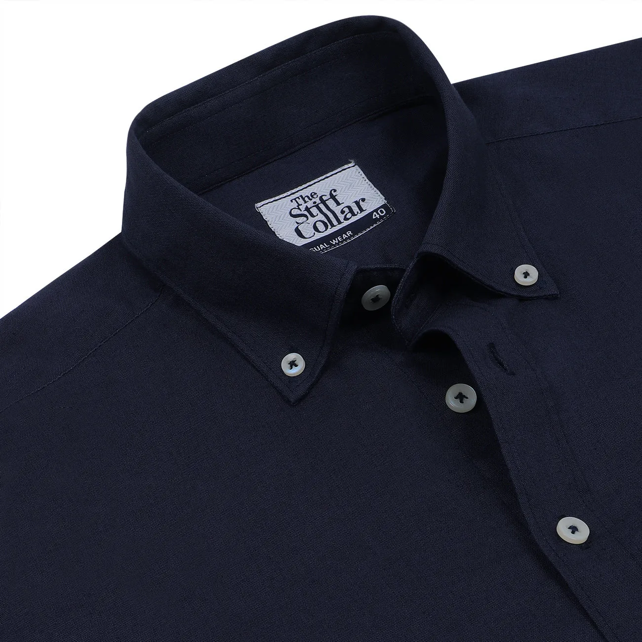 Navy Blue Button Down Cotton Linen Shirt