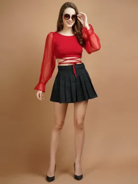 Organza Sleeve Red Lycra Tie Top