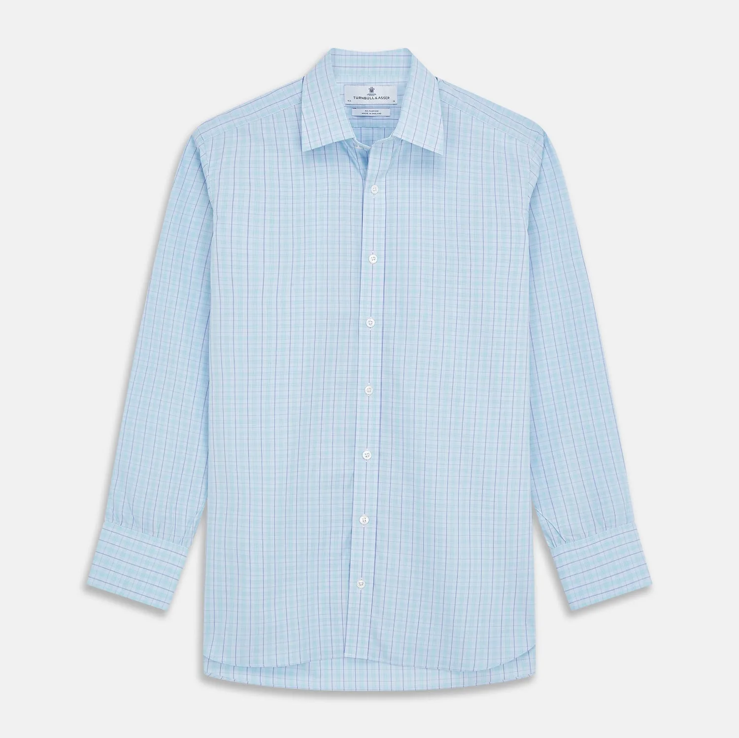 Pale Blue and Green Multi Check Cotton Regular Fit Mayfair Shirt