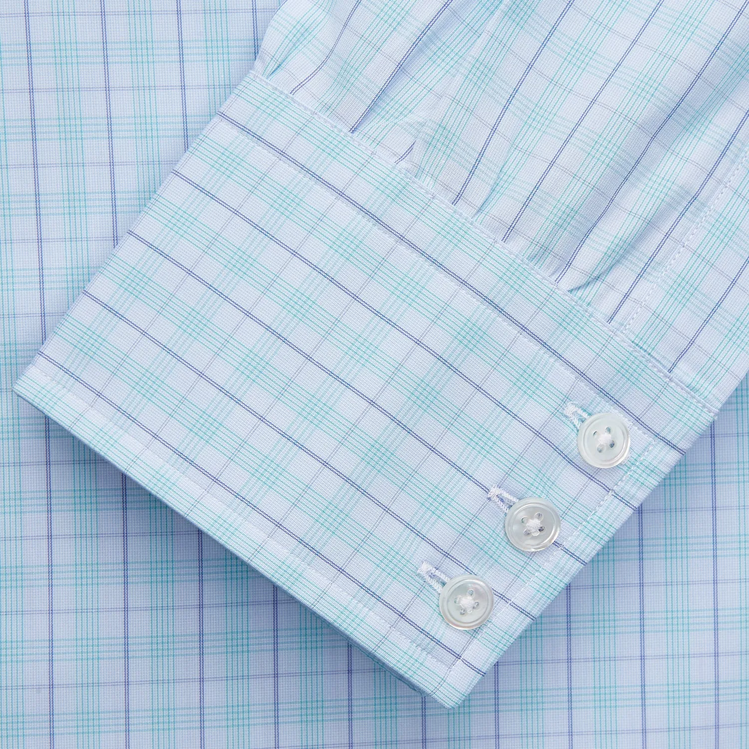 Pale Blue and Green Multi Check Cotton Regular Fit Mayfair Shirt