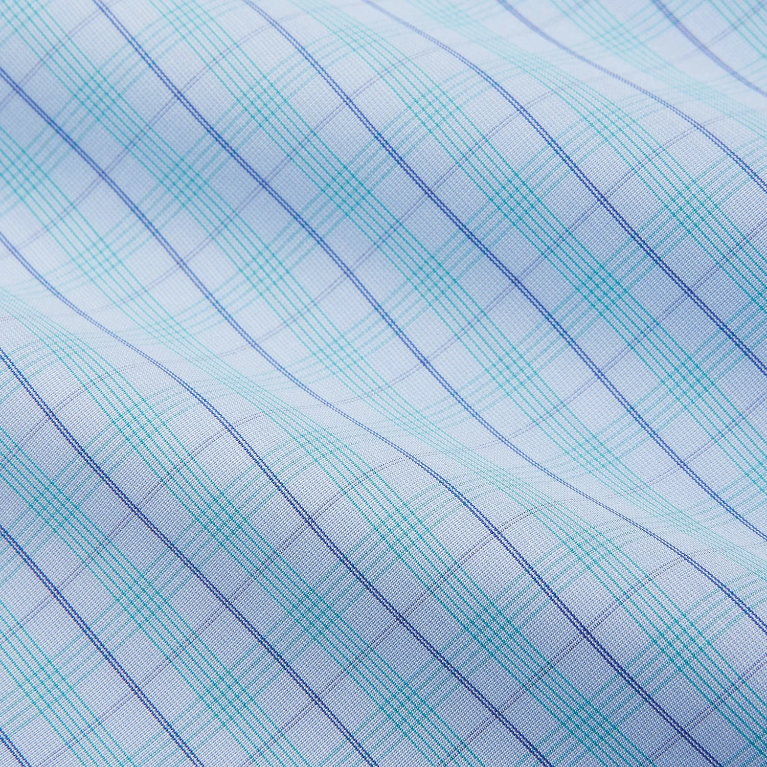 Pale Blue and Green Multi Check Cotton Regular Fit Mayfair Shirt