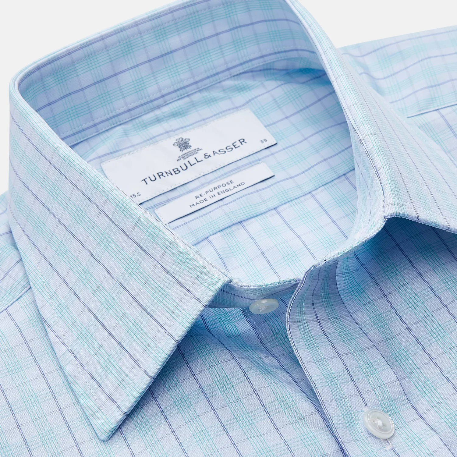 Pale Blue and Green Multi Check Cotton Regular Fit Mayfair Shirt