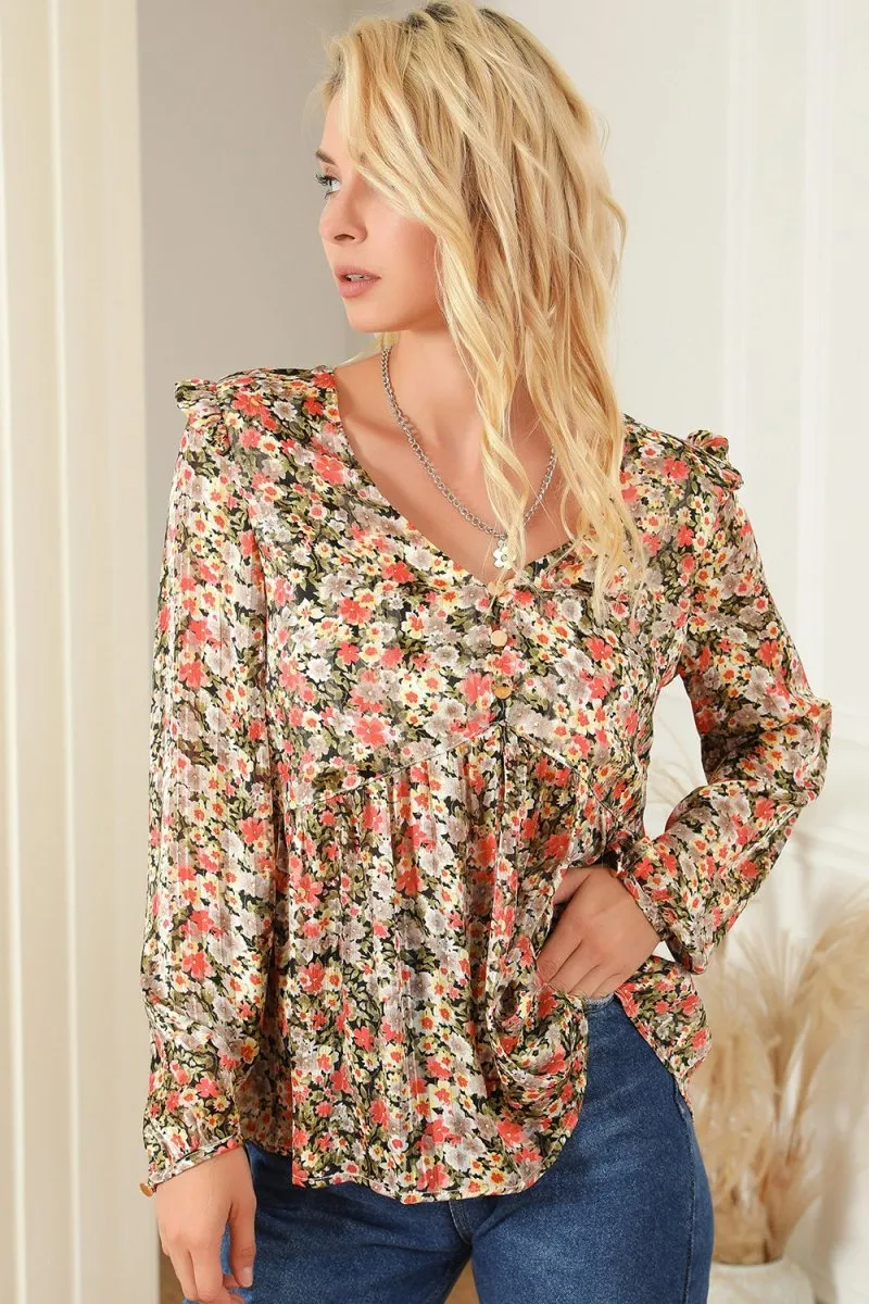 Perfect Bloom Women’s Floral Blouse Long Sleeve