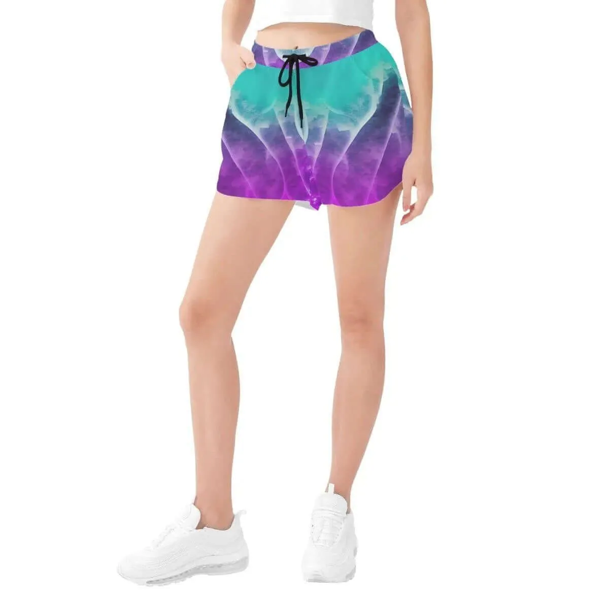 Purple and Teal Women's Print Beach Shorts