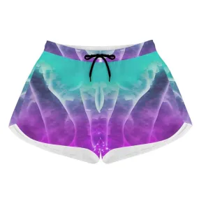 Purple and Teal Women's Print Beach Shorts