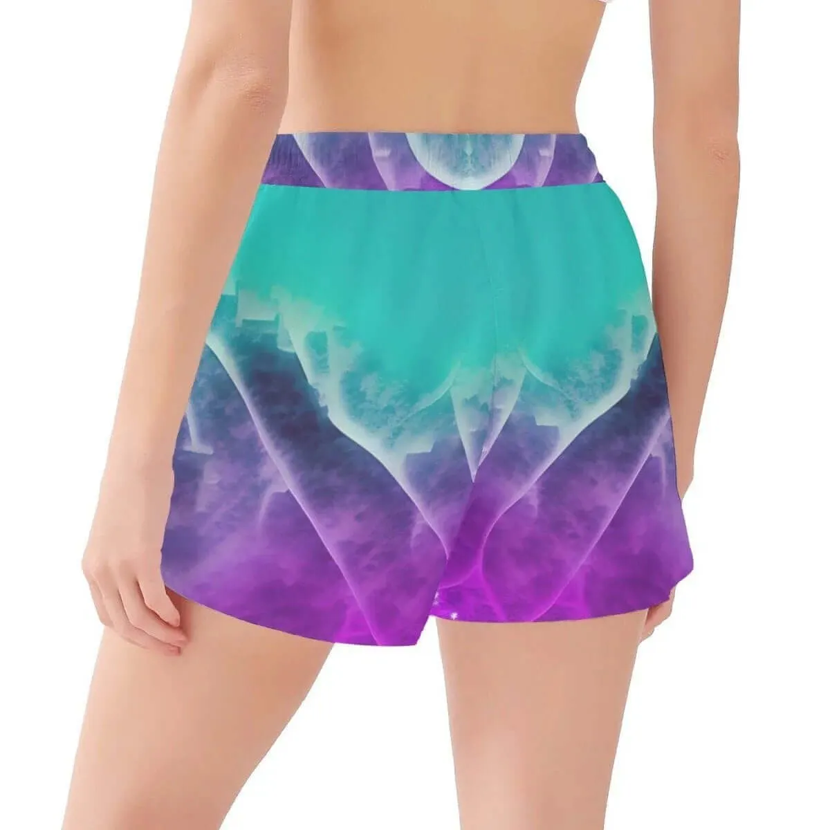 Purple and Teal Women's Print Beach Shorts