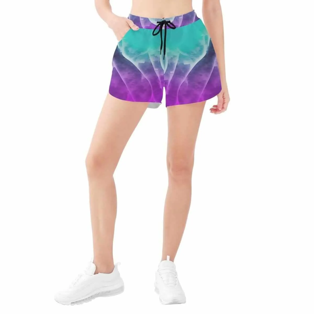 Purple and Teal Women's Print Beach Shorts