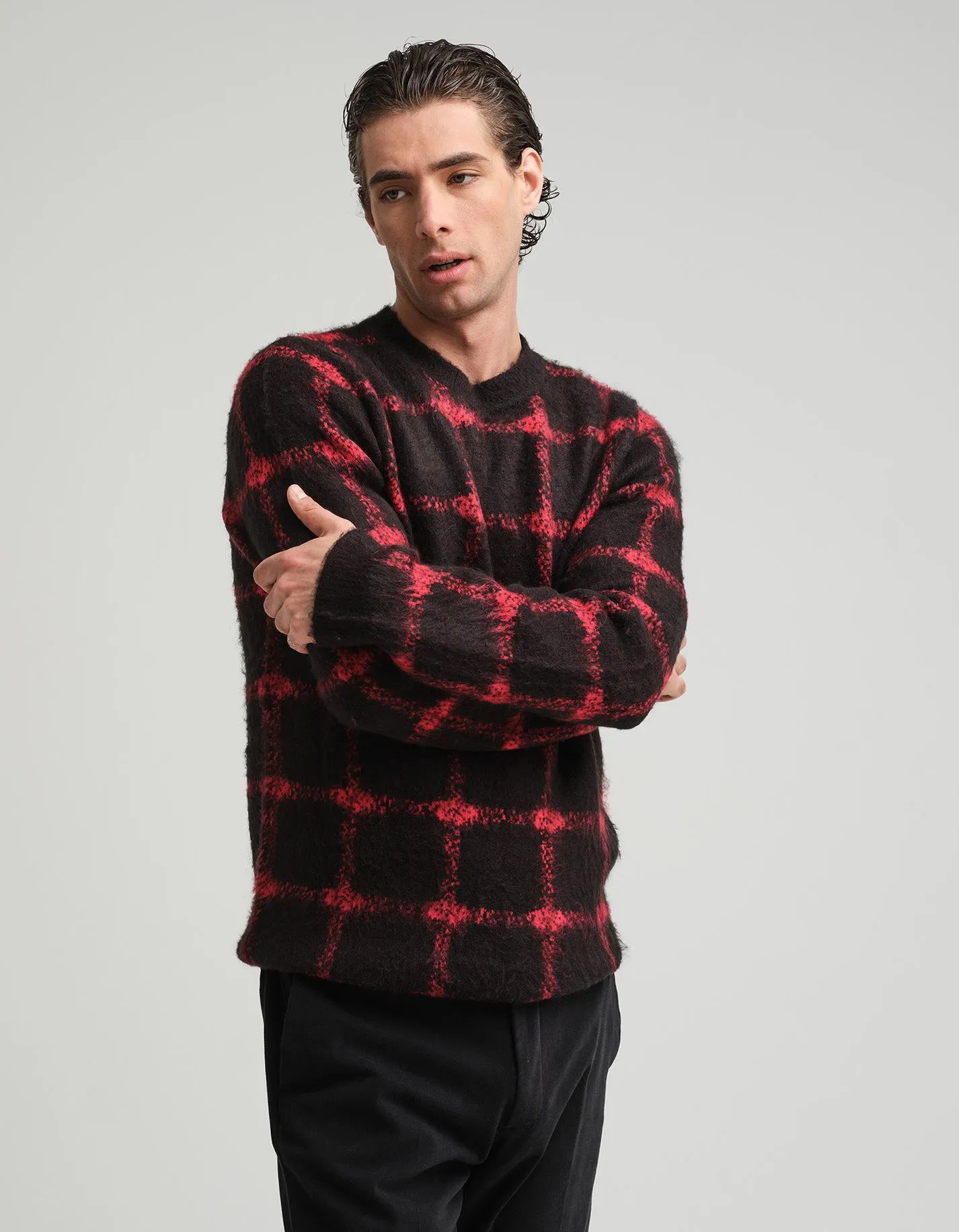 Red & Black Gradient Check Mohair Jumper GOLD