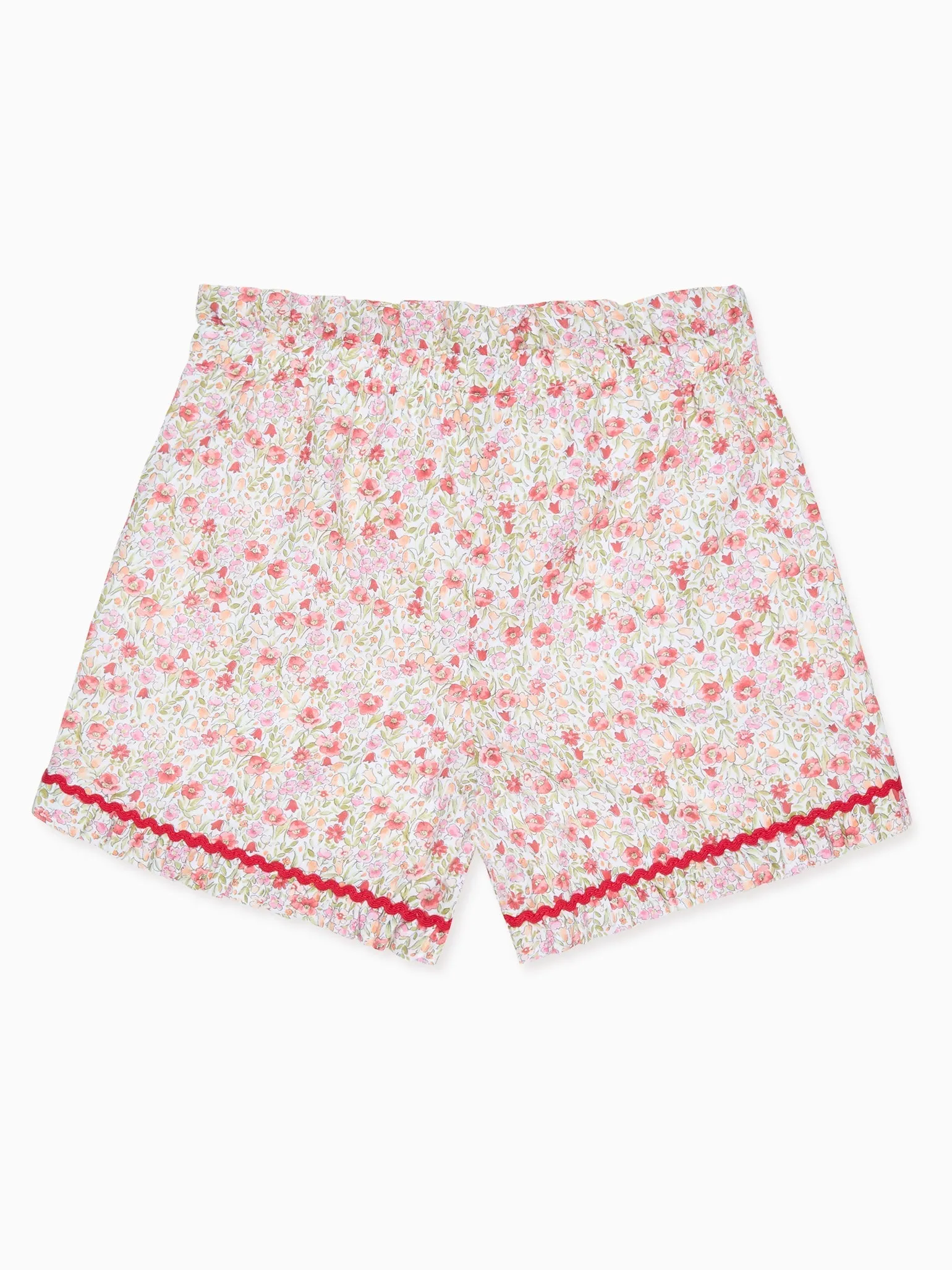 Red Floral Flores Cotton Girl Shorts