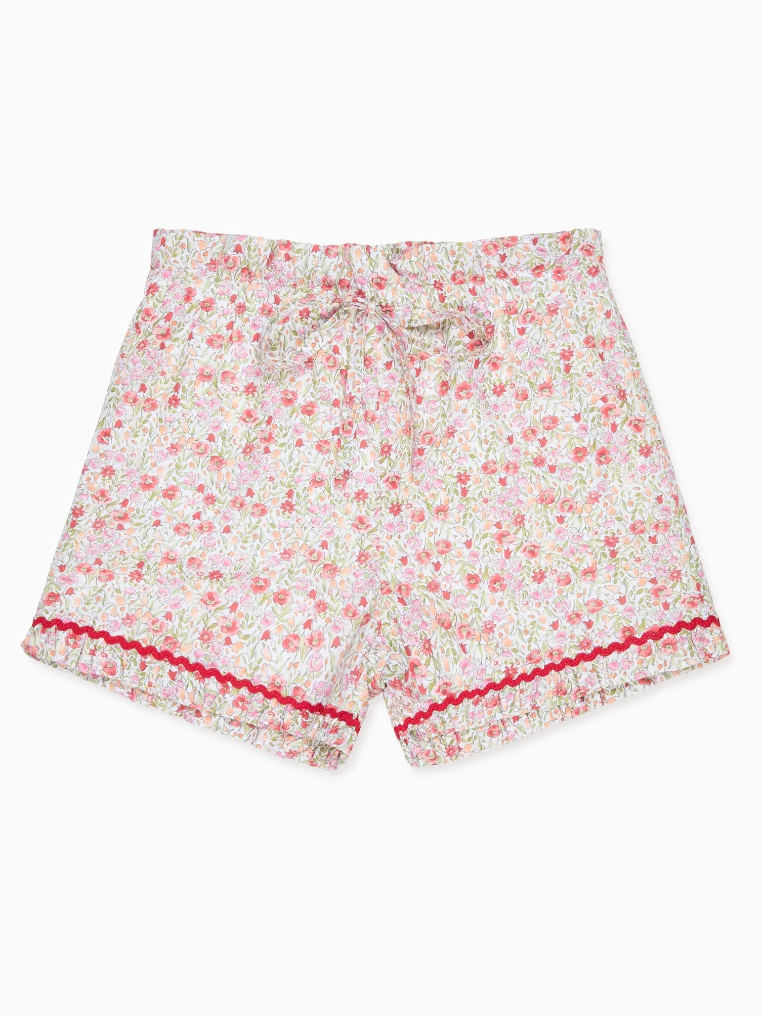 Red Floral Flores Cotton Girl Shorts