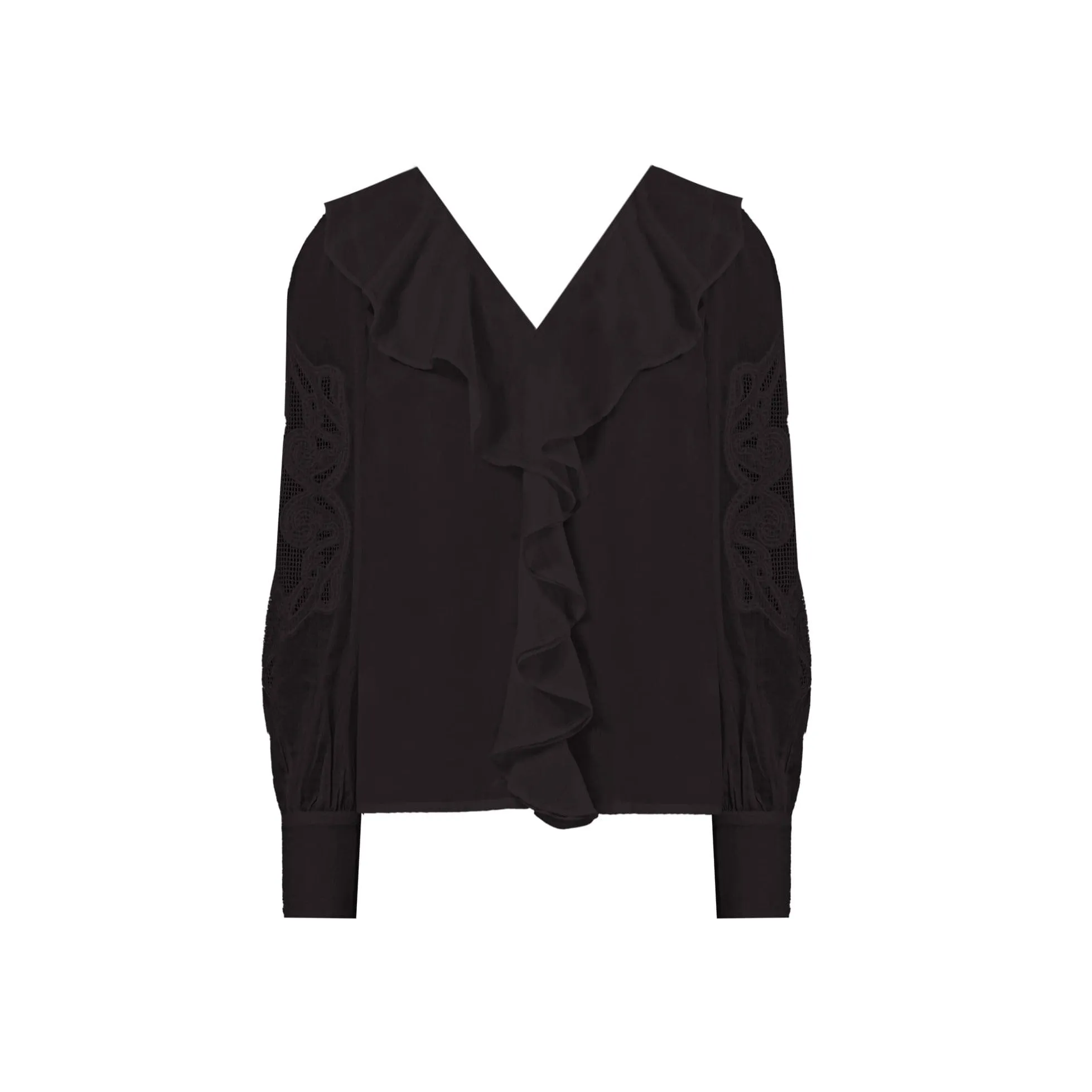 Ro&Zo Black Embroidery Mesh Sleeve Blouse