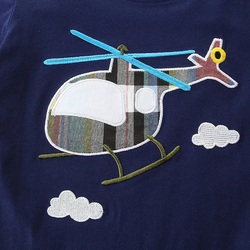 ROYAL BLUE STYLISH HELICOPTER PRINTED GRAPHIC TEE