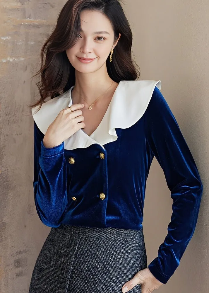 RUFFLE COLLAR VELVET SHIRT