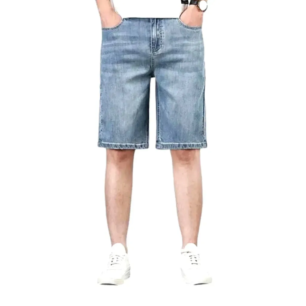 Sanded light wash stylish men's denim shorts