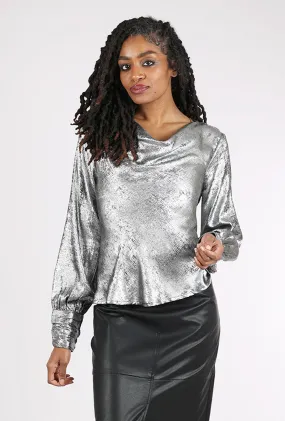 Shimmer Cowl Blouse, Silver Black