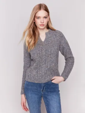 Speckled Yarn Cable Knit Sweater - Charcoal - H-Charcoal