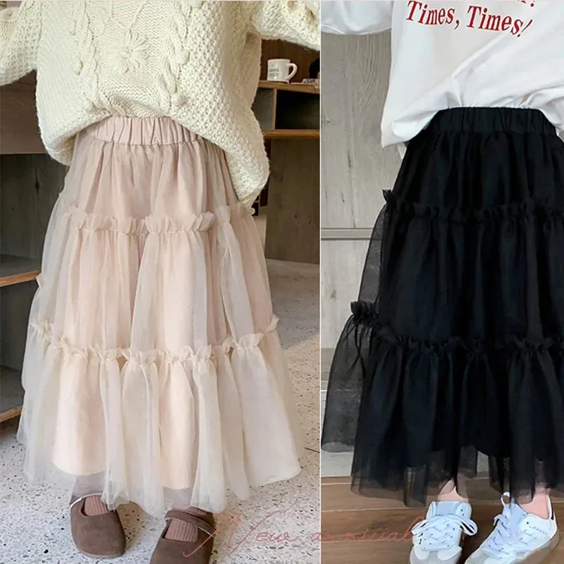 Spring Girls' Skirts Children's Trendy Versatile Large Skirt Hem Gauze Skirts Medium And Small Girls Fluffy Mesh Half Skirt