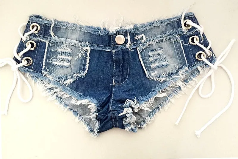 Stylish Casual Hotties' Low-Waist Denim Mini Shorts With Knotted Band