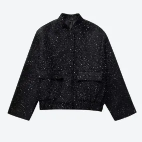 Stylish Glitter Embellished Bomber Jackets