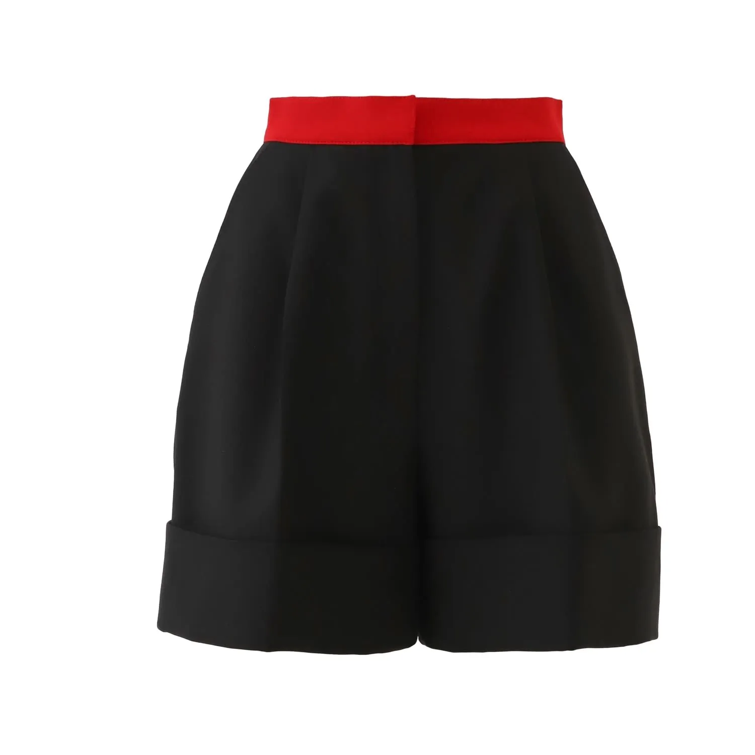 Stylish High-Waisted Red Waistband Shorts Black