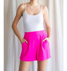 Stylish Hot Pink Pleated Shorts