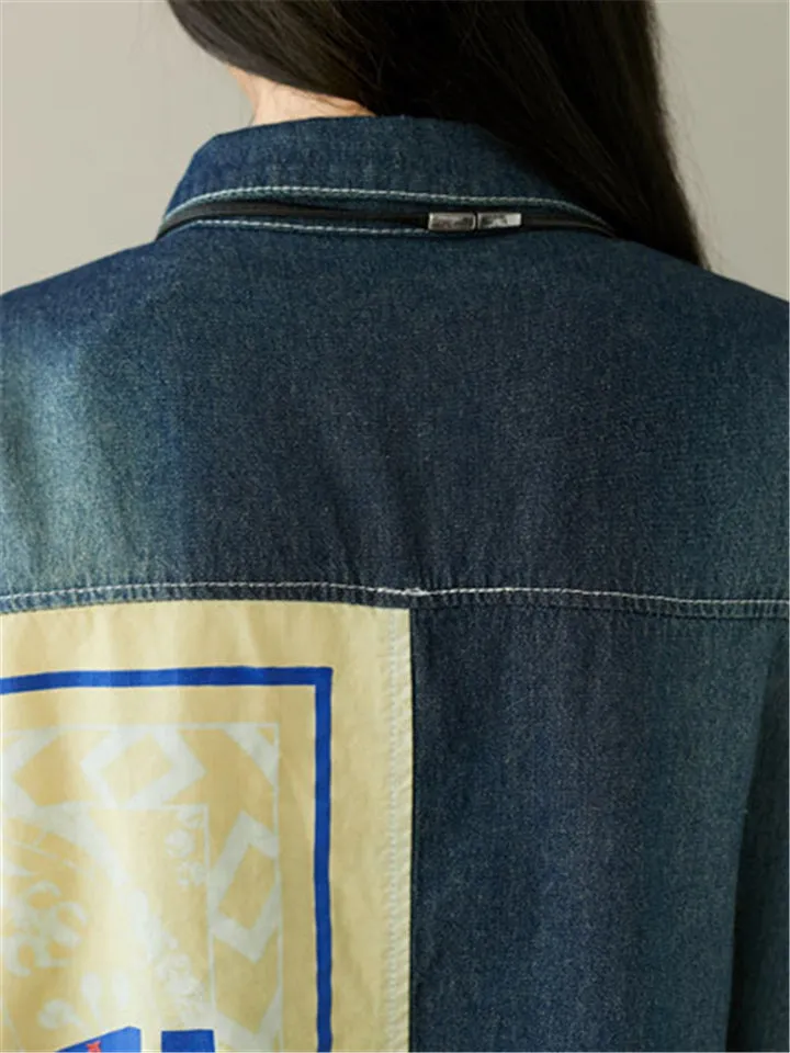 Stylish Patchwork Irregular Hem  Denim Jacket