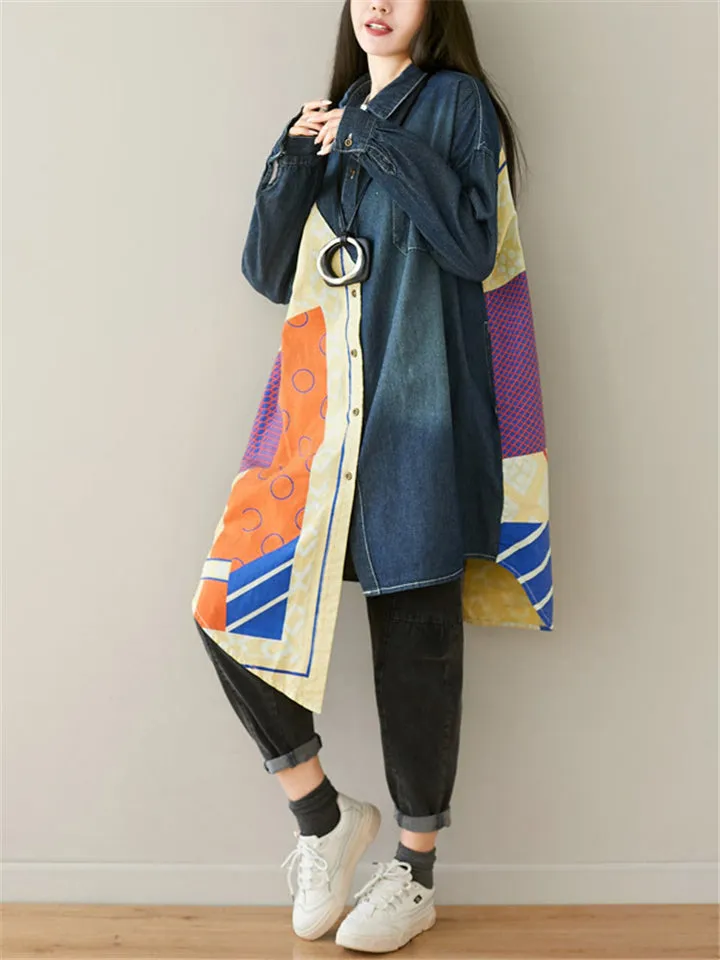 Stylish Patchwork Irregular Hem  Denim Jacket