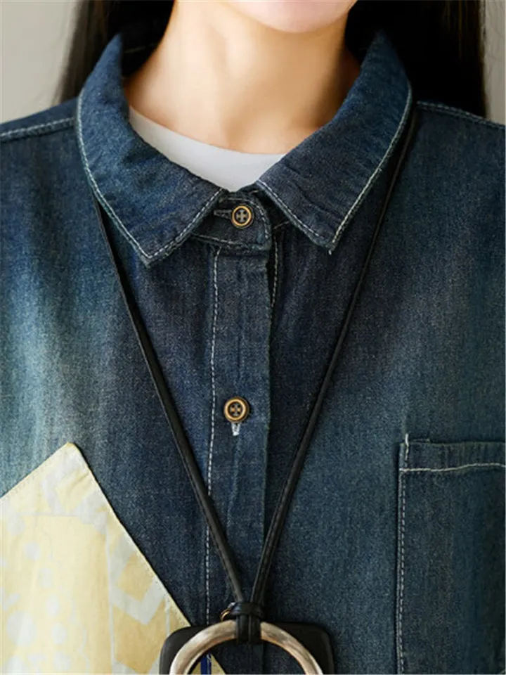 Stylish Patchwork Irregular Hem  Denim Jacket