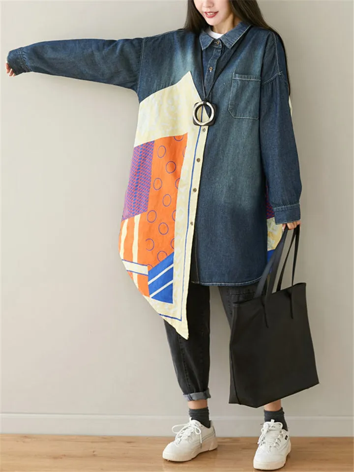 Stylish Patchwork Irregular Hem  Denim Jacket