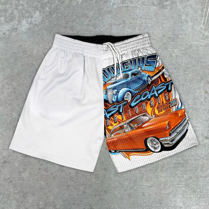 Stylish Preppy Racing Print Casual Sports Shorts